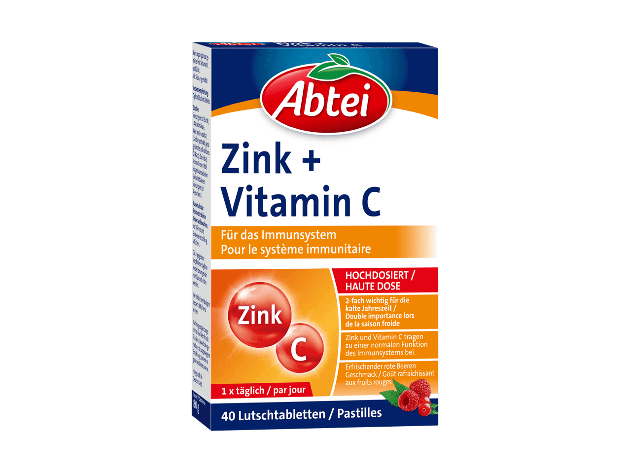 Packung Abtei Zink + Vitamin C für das Immunsystem.