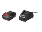 A black 2.0Ah battery and a black 2.4A charger with a cord.