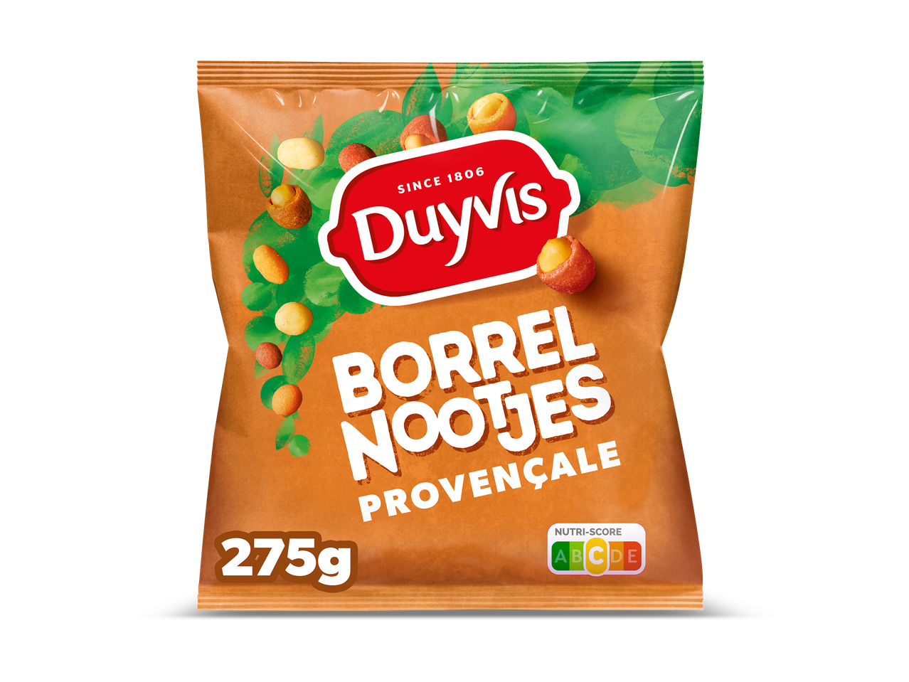 Zak borrelnootjes met Provençaalse kruiden, 275g, Nutri-Score C.