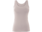 Női bézs színű, ujjatlan trikó, kerek nyakkivágással.