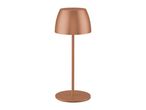 Copper-colored cordless LED table lamp with a round base and dome shade