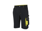 Fekete rövidnadrág sárga részletekkel és oldalsó zsebekkel