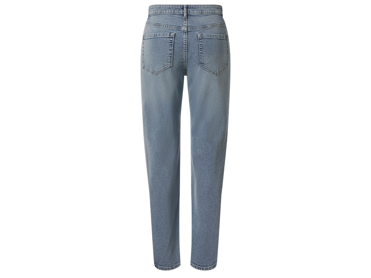 Светли дамски дънки с висока талия, с изглед отзад.