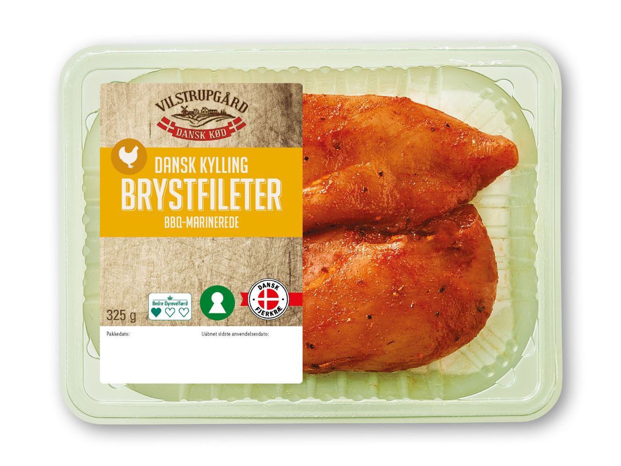 Vilstrupgård Danish Kylling Brystfileter BBQ-marinerede i bakke.