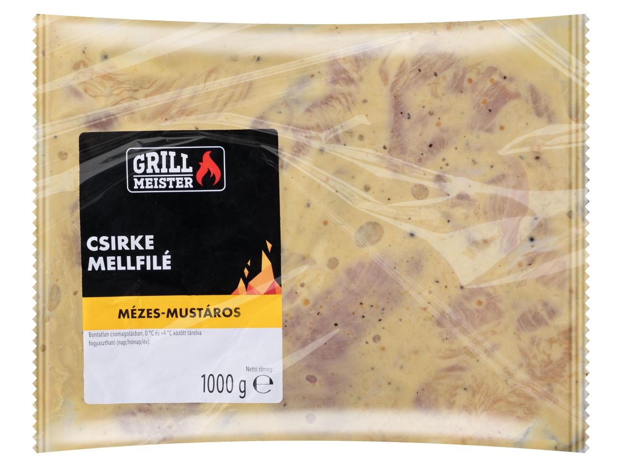 Grill Master márkájú, fagyasztott curry mellfilé.