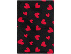Black towel with red hearts pattern