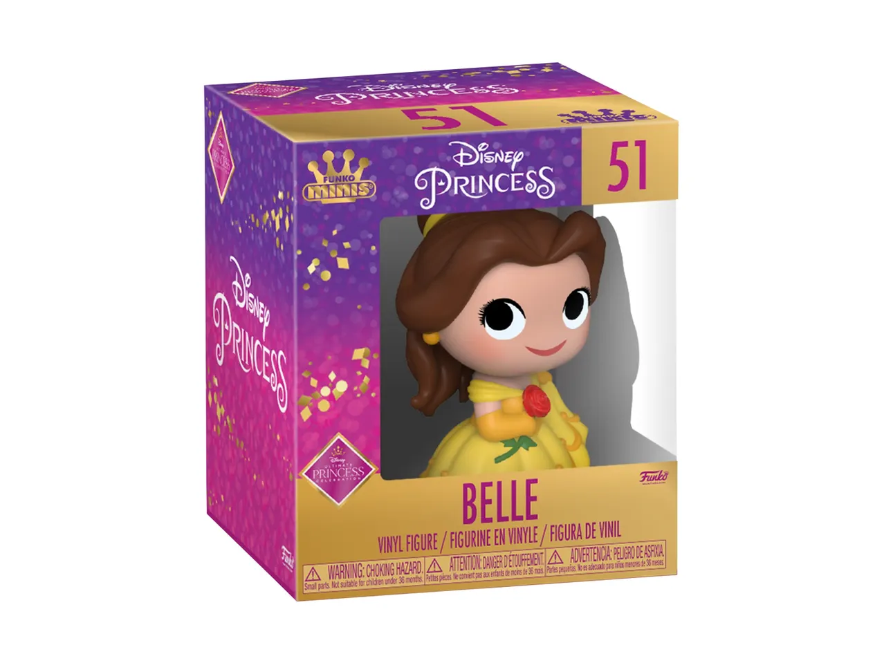 Una figura Funko Minis di Belle della Disney Princess, numero 51, in una scatola.