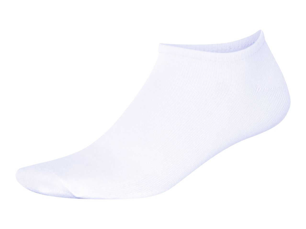 A single white no-show sock is shown against a white background.