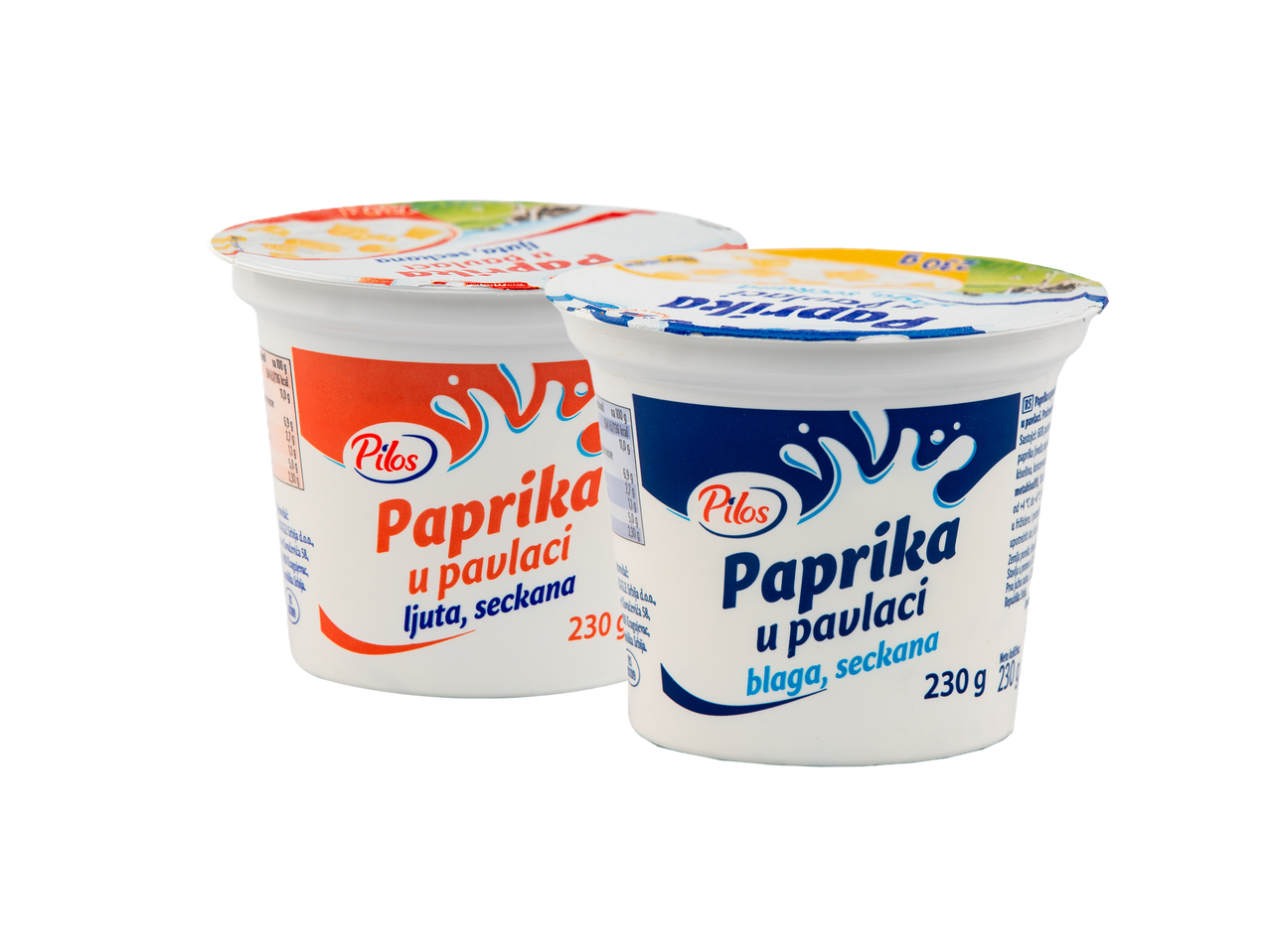 Dve čaše pavlake sa paprikom, jedna ljuta, druga blaga, seckana, obe 230g.
