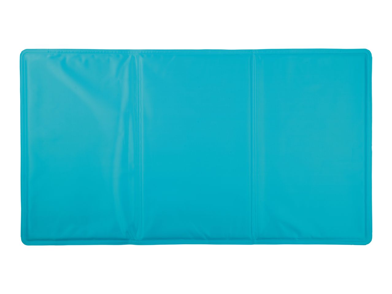 Blue cooling mat for pets, folded into three sections.