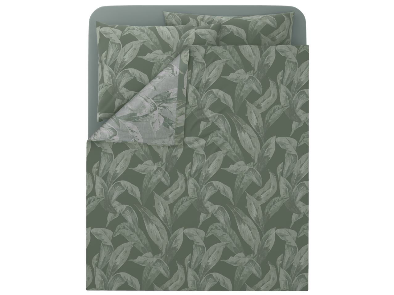 Conjunto de lençóis de cetim de algodão com padrão de folhas em tons de verde