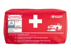 Red Sensoplast car first aid kit with a white cross and a car illustration.