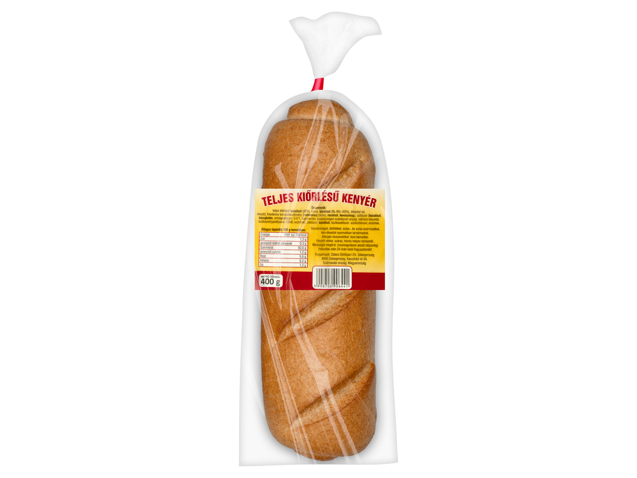 Kemencés kedvencek teljes kiőrlésű kenyér, 400g, műanyag csomagolásban.