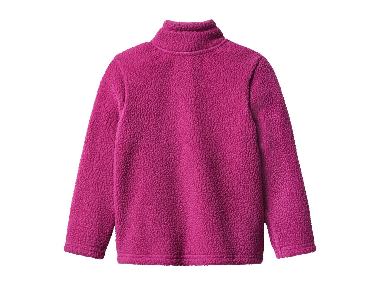 A magenta fleece pullover with a mock neck.