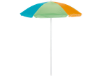 Guarda-sol de praia colorido com três seções de cores azul, verde e laranja.