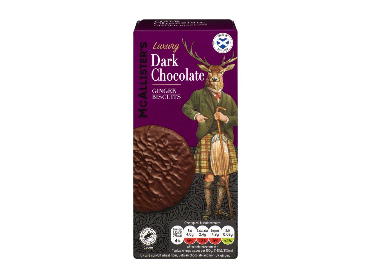 McAlister's luxury dark chocolate ginger biscuits.