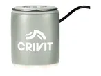 A Crivit branded sage green car air freshener with a black cord.