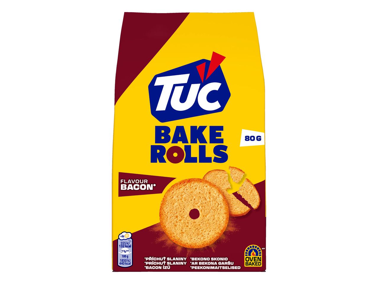 TUC Bake Rolls szalonna ízű, 80g-os csomagolásban.