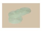 Four light green round placemats arranged diagonally on a beige background.