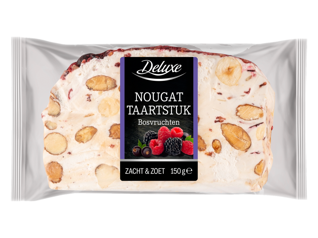 Deluxe Nougat Taartstuk Bosvruchten, een nougattaartstuk met bosvruchten