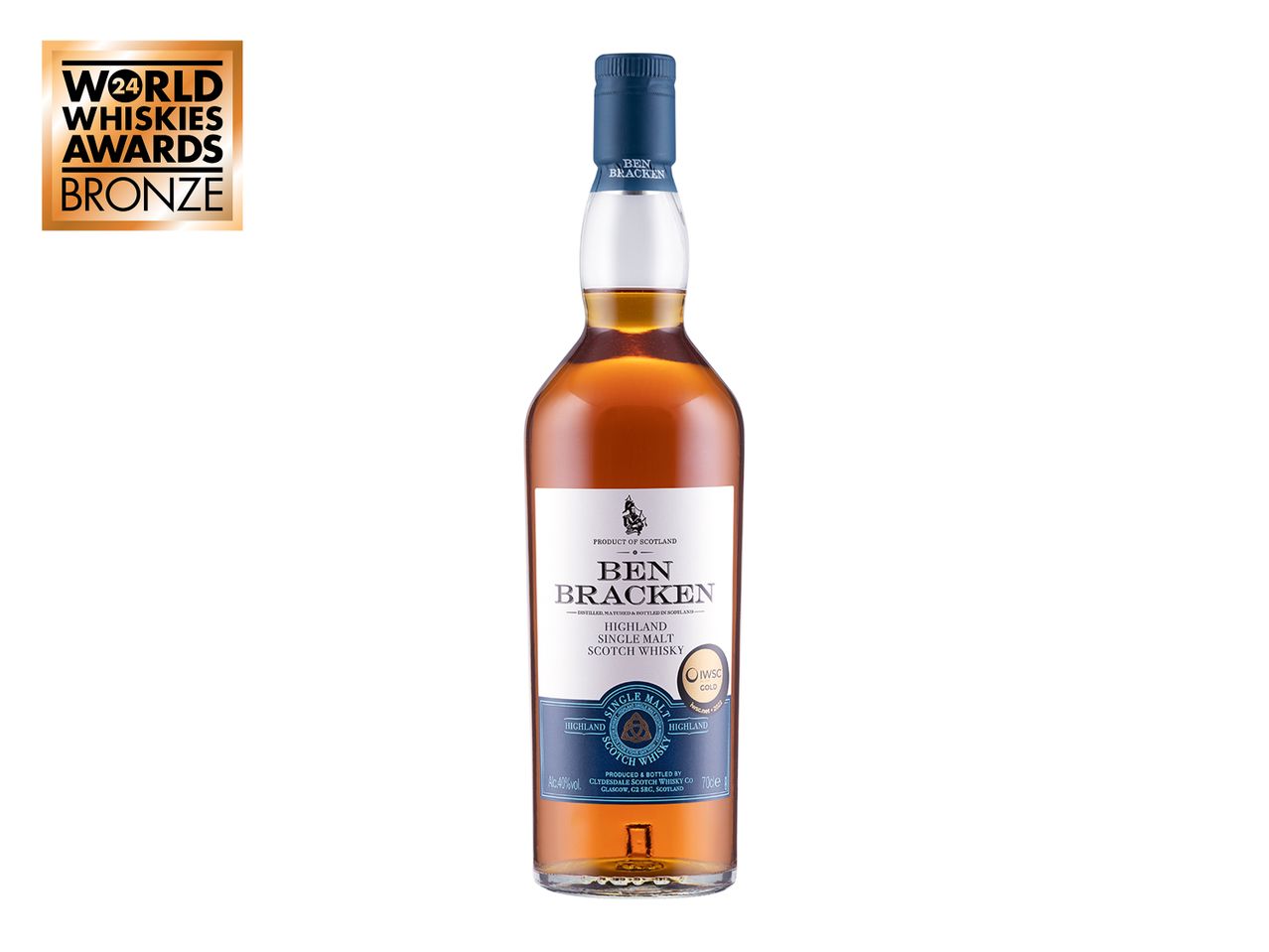 Ben Bracken Highland Single Malt Scotch whisky bottle, World Whiskies Awards bronze winner.
