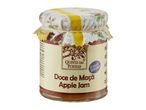A jar of Quinta das Poesias Apple Jam with a decorative fabric lid.