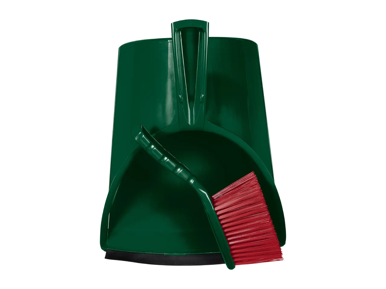 Green dustpan and brush set with red bristles