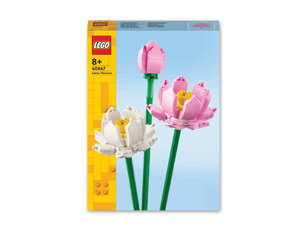 LEGO Blumen Set mit drei Lotusblüten in Rosa und Weiß.