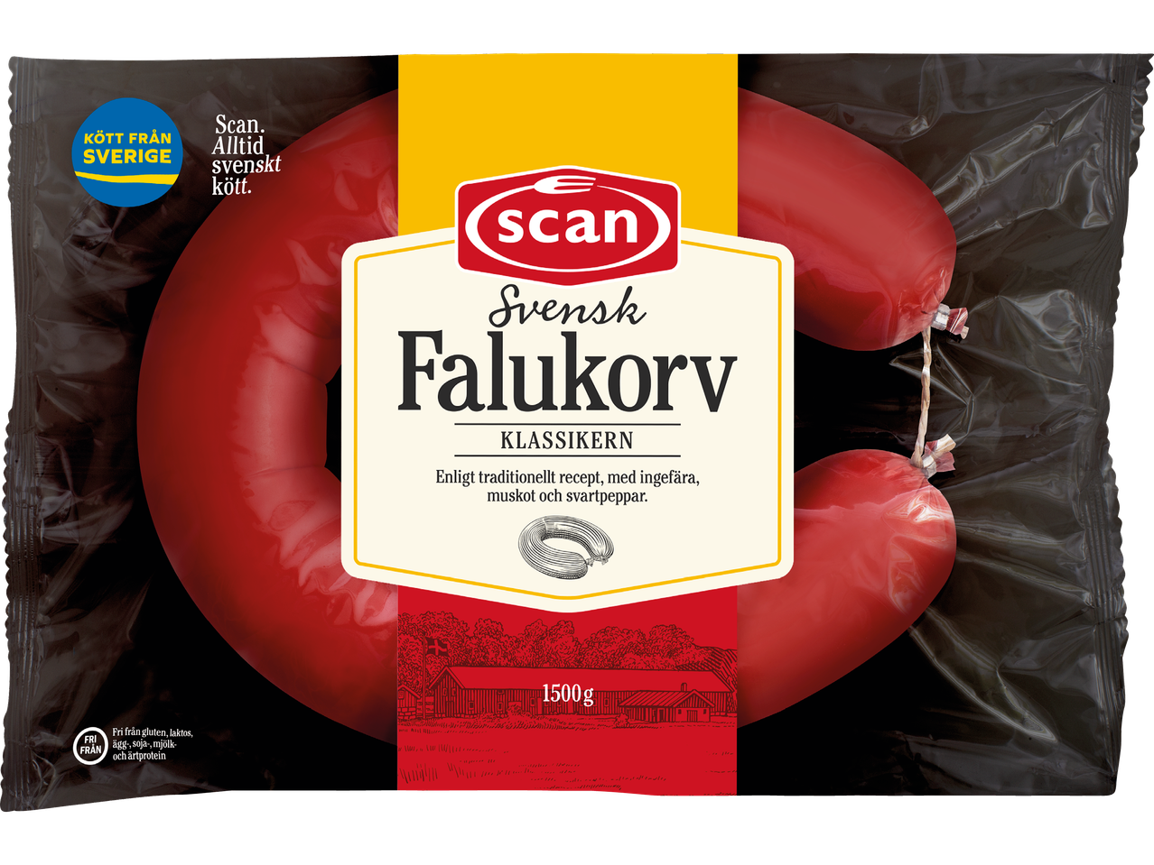 Scan Falukorv, 1500g, klassisk svensk korv i plastförpackning.