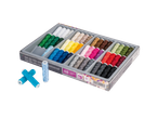 Colorful thread spools in a box: great for sewing and crafts.