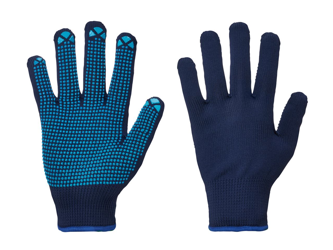 Pair of teal and navy blue gloves.