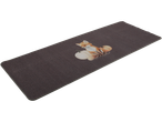 A long, rectangular dark gray mat featuring a fox and two pumpkins.