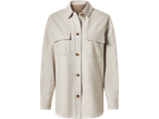 esmara® Ladies' Fleece Overshirt in light beige, featuring a collar, buttons, and chest pockets.