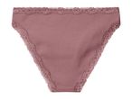 Women's ribbed briefs in dusty pink with delicate lace trim.