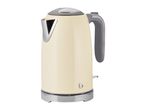 Cream-colored electric kettle with grey handle and stainless steel base