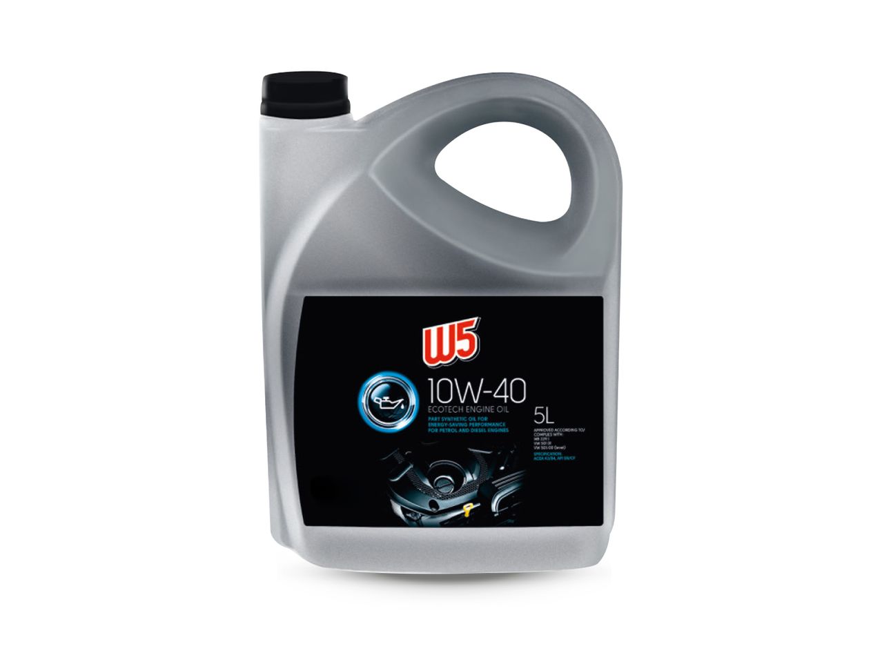 Siva boca motornog ulja W5 10W-40 Ecotech od 5 litara.