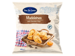 Verpakking Duc de Coeur Madeleines met chocoladestukjes, afgebeeld met een mand madeleines, chocolade en een ei.