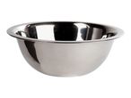 Stainless steel mixing bowl on a white background