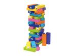 Colorful stacking blocks with cartoon cat characters, forming a tall tower.