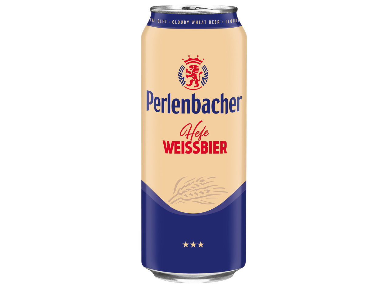 Кенче пшенична бира с надпис „Hefe Weissbier“ и изображение на житни класове.