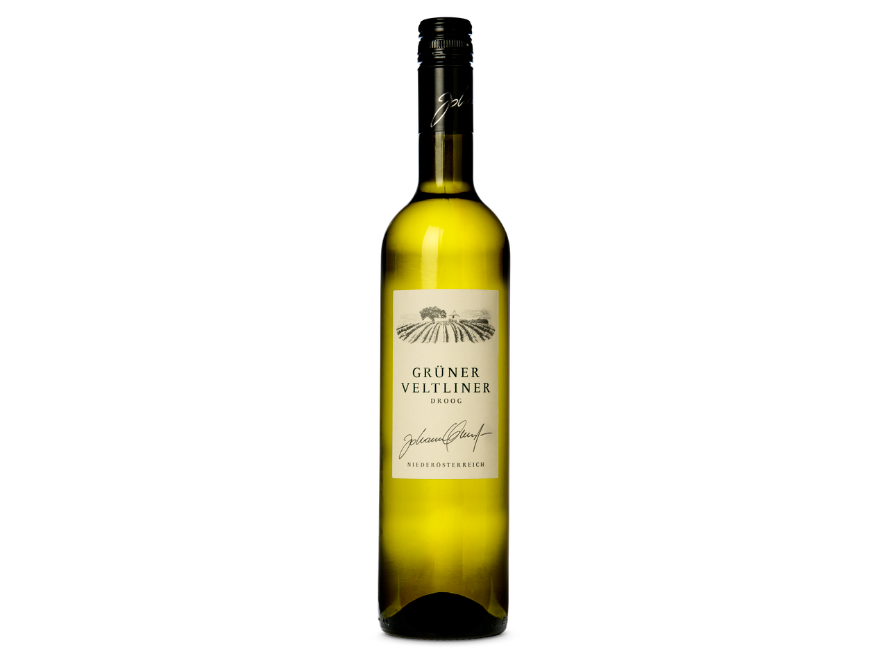 Fles Grüner Veltliner droge witte wijn van Johann Grubmüller.