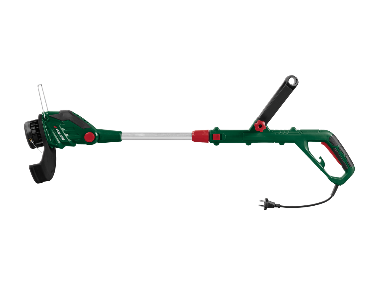 Aparador de relva elétrico verde com pega ajustável e ficha