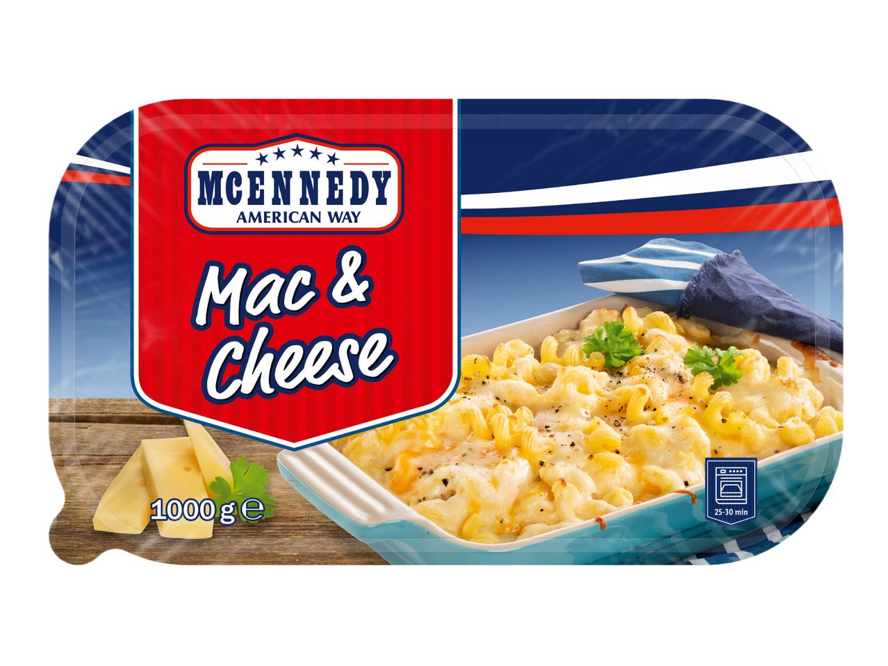 Packaged ready-to-bake mac and cheese, 1000g.