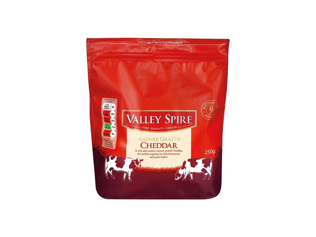 Valley Spire Mature Grated Cheddar: 250g