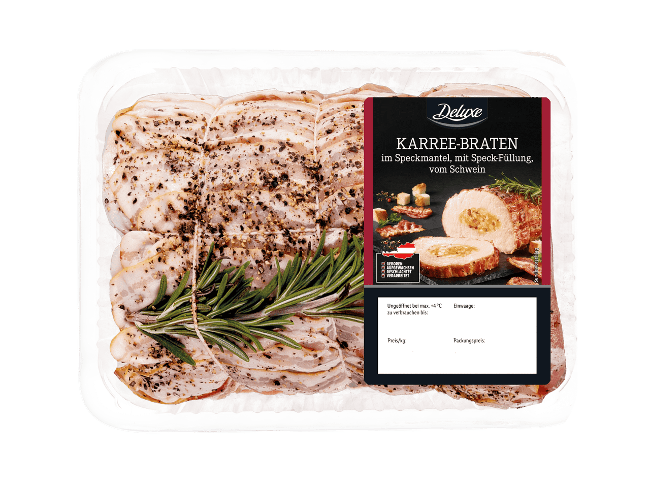 Deluxe Karree-Braten im Speckmantel mit Speck-Füllung vom Schwein