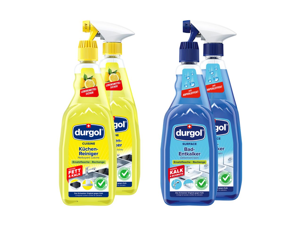 Due detergenti Durgol: uno per la cucina, uno per il bagno.