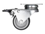 A heavy-duty swivel caster with a gray polyurethane wheel.