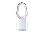 White bladeless fan with pink inner ring and control buttons