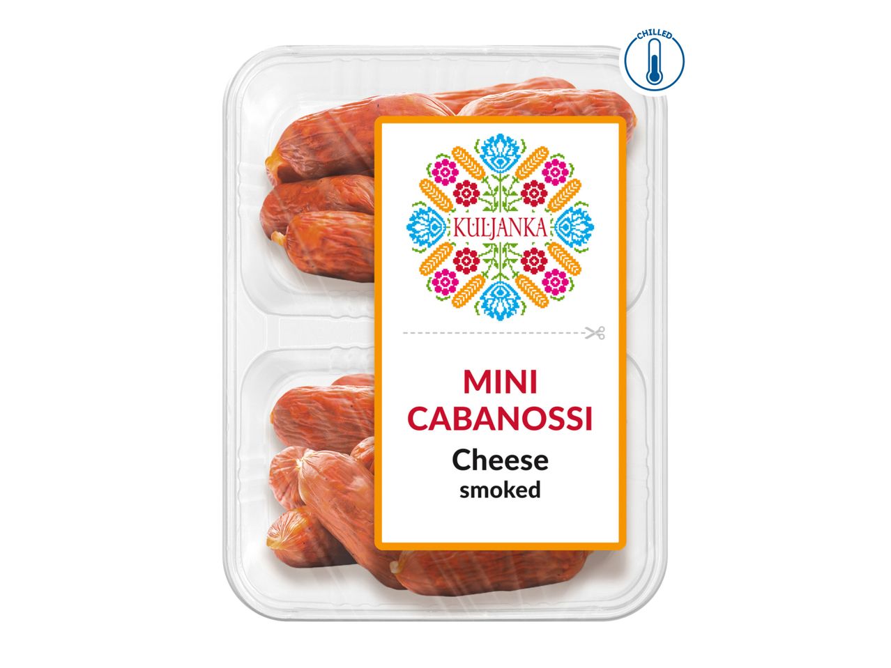 Koukaki Mini Cabanossi Cheese sausages in plastic packaging.