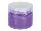 A jar of purple slime with a clear plastic lid.